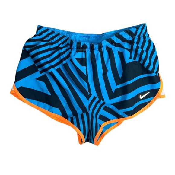 Nike Dri Fit Blue Orange Abstract Running Shorts Women’s Size Small Workout Walk - Picture 1 of 7